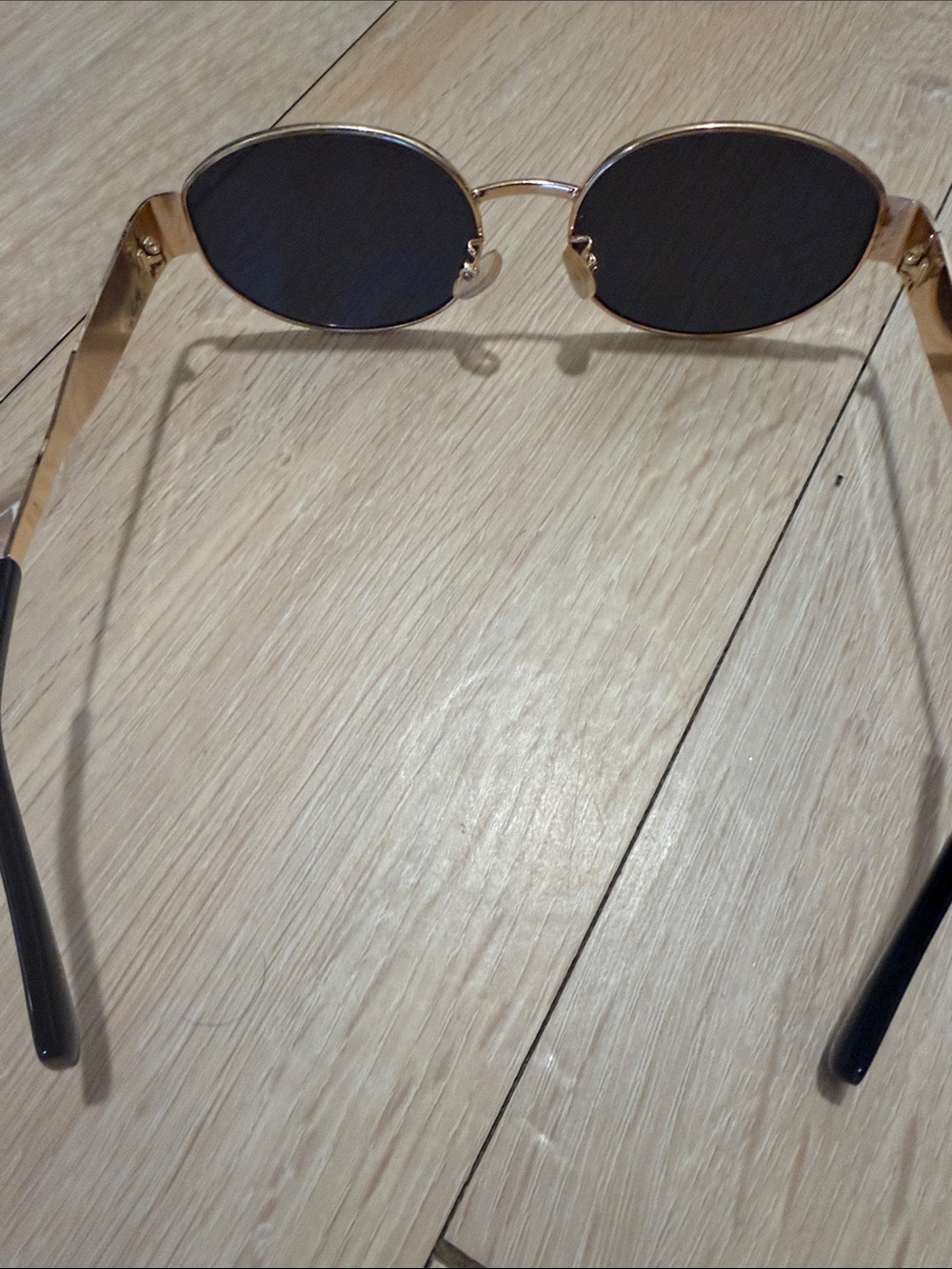 Gold Oval Sunglasses with Black Lenses - Picture 3 of 5